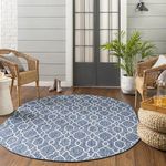 Mark&Day Outdoor Rugs, 5x7 Valentijn Traditional Indoor/Outdoor Denim Oval Area Rug, Non Shedding Blue Cream Carpet for Patio, Porch, Deck, Poolside, Bedroom or Living Room (5'3" x 7'3" Oval)