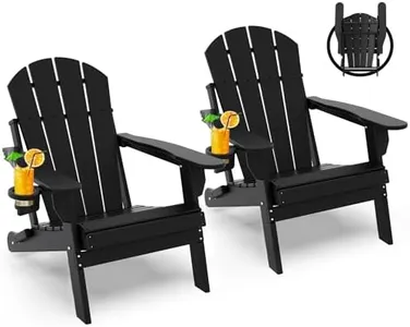 Folding Adirondack Chairs Set of 2, HDPE All-Weather Patio Chair, Lawn Chairs Plastic Outdoor Chairs for Campfire, Fire Pit, Garden, Poolside Backyard, Deck, Porch, Beach, Black