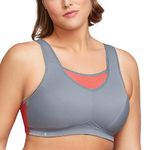 Glamorise Women's Plus Size No-Bounce Camisole Sports Bra Wirefree #1067, Gray/Coral, 46G