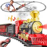 Hot Bee Train Set with Remote Control,Train Toys w/Smokes,Lights, Sound, Toy Train w/Steam Locomotive, Train Tracks, Toddler Model Trains, Christmas Birthday Gifts for 3 4 5 6 7 8+ Year Old Boys Girls