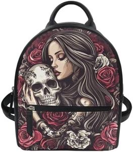 Freewander Backpack Purse for Women Leather Shoulder Bag Sugar Skull Rose Gothic Backpack for Teen Girls Ladies Travel Casual Daypack Mini Purses Adjustable Rucksack Satchel