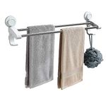 SOMESUM 21.65" Suction cup wall mounted double towel rail 2-bar towel rack With 2 small hooks Hangable bath towels Suitable for bathroom kitchens Non-marking Nail-free installation Removable…