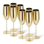 Oak & Steel - 8 Stainless Steel Champagne Flutes - Camping Wine Glasses - Picnic Champagne Flutes - Solid & Unbreakable - Outdoor Parties, Picnic, Beach & Pool - Gold, 285 ml