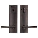 Kwikset 91830-002 Spyglass Single Cylinder Front Featuring SmartKey Security in Venetian Bronze, Prestige Series with a Modern Contemporary Slim Door Handleset and Square Lever, Full Escutcheon