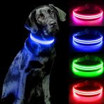 PcEoTllar Light Up Dog Collar, Rechargeable LED Dog Collar Light for Night, Waterproof Flashing Dog Collar with 3 Modes, Adjustable Glowing Dog Collar for Small Medium Large Dogs, Blue-L