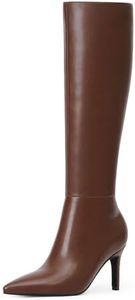 Easyfox Brown Knee High Boots Women Pointed Toe Tall Brown Boots Stiletto High Heels Knee High Brown Boots Side Zipper Long Boots Size 6