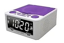 HANNLOMAX HX-300CD Top Loading CD Player, PLL FM Radio, Digital Clock, 1.2" White LED Display, Dual Alarms, Dual USB Ports for 2.1A and 1A Charging, AC/DC Adaptor Included (White_Purple)