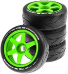 Chanmoo 1/8 RC On Road Tires and Hard Plastic Drift Wheels 17mm Hex Rally Racing Tyres for 1:8 Scale Touring Street Car Tamiya HPI WR8 HSP Hobao ARRMA Redcat Losi Kyosho VRX W10 4PCS (Green)