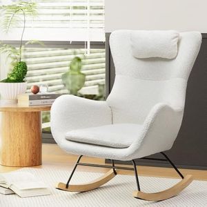 Artiss Rocking Chair Armchair Recliner Chairs Lounge Dining Nursing Seat Reading Seating Chaise Lounges Home Living Room Bedroom Furniture, White Teddy Fabric, with 2 Rubberwood Legs