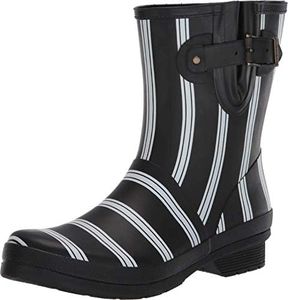 Chooka Women's Mid-Height Printed Rain Boot with Memory Foam Calf, Smart Stripes Black, 6 M