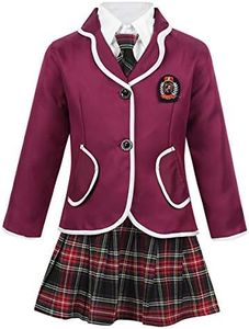 Freebily 4Pcs Uniforme Escolar Japonés Coreano Británico Niñas Muchachas Traje Conjunto Manga Larga Algodón Invierno Disfraz de Marinera Niñas Burgundy 10-12 años