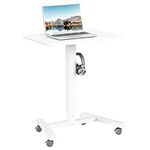 ERGOMAKER Mobile Stand Up Desk 25.6 x 17.7 Inch Mobile Desk Adjustable Height on Wheels，Sit Stand up Desk Home Office Computer Desk，White