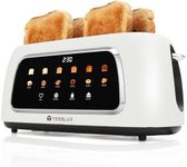 Tesslux 4 Slice Toaster with Touch Screen Control, 1.5" Wide Long Slots, 6 Browning Levels & 6 Bread Types, Digital Timer, Memory, Defrost, Reheat (WHITE)