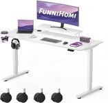 FunniHomi 140x60cm Height Adjustable Standing with Monitor Shelves Desk Electric Standing Desk Sit Stand Desk with Splice Board for Home Office, White