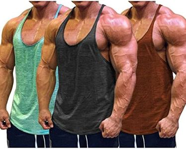 Muscle Cmdr Men's 3 Pack Stringer Tank Tops Bodybuilding Y-Back T-Shirts Gym Fitness Workout Training Running T-Shirts Athletic Quick Dry Top (Black/Brown/Green/S)