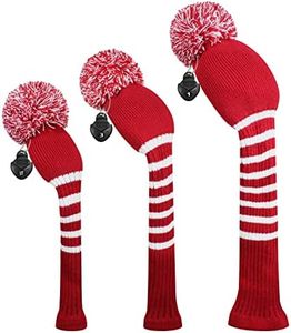 Scott Edward Stripes Style Knitted Golf Club Head Covers Set of 3, fit for Driver Wood(460cc), Fairway Wood, Hybrid(UT), for Men/Women Golfers, Individualized Looking and Washable (Crimson Red)