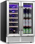 Antarctic Star 24 Inch Beverage Refrigerator Dual Zone Built-in Wine Cellar Under Counter Mini Fridge Clear Glass Door Digital Memory Temperature Control, Beer Soda LED Light, Quiet Operation
