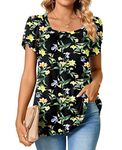 TAOHUADAO Womens 2024 Summer Casual T-Shirts Square Neck Petal Short Sleeve Tunic Tops for Legging Loose Comfy Blouses X-Large, Black Lily