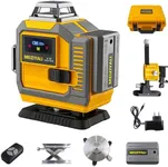 16 Lines Self-Leveling Laser Level without Tripod, 4x360° 4D Green Cross Line Vertical & Horizontal Laser for Construction, Home Renovation, Remote Controller & Durable Case（＜1mw）