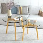 Bambloom Glass Coffee Table, Round Clear Nesting Tables Set of 2, Transparent Modern Accent Living Room Side Table End for Home Office Apartment Sofa, Easy Assembly