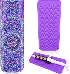 Shappy 2 Pieces Flat Iron Case Heat Resistant Travel Bag Curling Iron Case and Holder Neoprene Straightener Holder and Silicone Hot Tools Flat Iron Travel Bag(Mandragora)