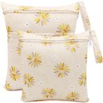 FenFang Wet Bag, 2 PCS Wet Dry Bags for Cloth Diapers Nappy Daycare Organiser Storage Bags, Waterproof Washable Reusable Zipper Bag (Yellow Flower)