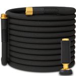 TITAN Garden Hose | Flexible, Lightweight, Kink-Free & Durable Hybrid Water Hose with Heavy Duty Brass Connectors & High-Pressure Jet Nozzle (50FT x 5/8”)