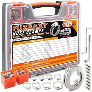 185PCS 304 Stainless Steel Worm Gear Hose Clamps,1/4"-2"(6-51mm) Hose Clamp Assortment with 1-Set 9.84FT Metal Strap+8 Fasteners for Secure Plumbing, Automotive, Fuel Line,Industrial Applications