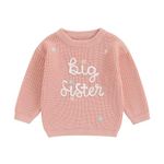 PanLidapan Sister Matching Fall Winter Outfit Clothes Big Sister Jumper Little Sister Sweater Toddler Baby Girl Knitted Pullover Top (Pink Big Sister, 2-3 Years)