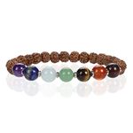 Cherry Tree Collection Chakra Stretch Bracelet | Genuine Natural 8mm Gemstones Beads, Silver Spacers | Men/Women (Rudraksha - Medium)