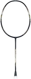 Li-Ning AxForce Blast Strung Carbon Fibre Badminton Racket with Full Cover | 5U | Ultimate Smash Badminton Racket with Sonic Boom Acceleration | Max Tension : ≤31 lbs (Black/Gold)
