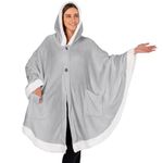 PAVILIA Wearable Blanket for Women, Hooded Poncho Warm Cape Blanket, Angel Wrap Shawl Jacket Blanket with Sleeves, Hood Pocket for Adult, Women Mom Gift, Light Gray