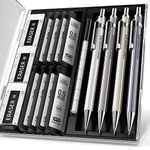 Four Candies 0.5mm Mechanical Pencil Set with Case - 4PCS Metal Mechanical Pencils, 8 Tubes HB #2 Lead Refills, 3PCS 4B Erasers and 9PCS Eraser Refills, Lead Mechanical Pencils for Writing & Drawing