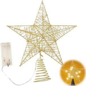 Christmas Star Tree Topper Metal Tree Top Star Party Decor with Led Lights Ornament for Festive Christmas Pentagram Xmas Tree Décor Adornment