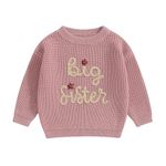 Yassiglia Big Sister Little Sister Matching Outfits Toddler Baby Girls Fall Winter Jumper Cute Knit Sweater Letter Embroidery Pullover Top Knitwear (Rosy Pink-Big, 2-3 Years)