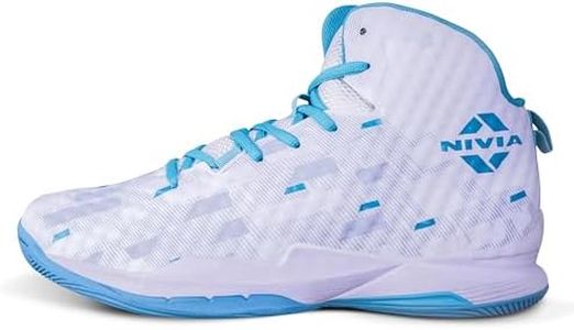 Nivia Engraver 2.0 Basketball Court Shoes for Men,Durable Rubber Sole, Indoor & Outdoor Court Shoes, Soft Cushion NR EVA Inner InsoleSize - UK06(White, SkyBlue)