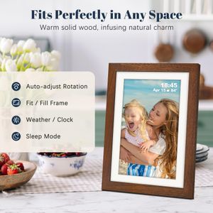 Frameo 10.1” WiFi Digital Photo Frame – Walnut Wood, HD IPS Touchscreen, 32GB