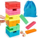 Coogam Wooden Building Blocks with Storage Bag, Colorful Toppling Tower Stacking Balance Puzzle Toys Learning Educational Sorting Family Games Toys Gifts for Kids Toddlers