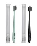 CARE CUB Black & Green Flat Head Ultra Soft-Bristles Micro Nano 10,000 Nano Bristle Good Cleaning Effect For Sensitive Teeth Oral Gum Recession,Manual Toothbrush For Adults Pack Of 2