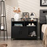 Tangkula Litter Box Enclosure, Cat Litter Box Furniture Hidden w/Metal Frame, Scratching Board, Storage Compartment, Wooden Cat Washroom, Indoor Cat House Side Table, Cat Box Cabinet (Black)