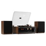 Audizio Boston Vinyl Record Player with CD, DAB Radio, Bluetooth HiFi System, Turntable Speaker, 3-Speed Home Stereo System, USB, AUX, Remote Control - Black/Brown