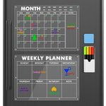 MoKo Acrylic Magnetic Dry Erase Board for Fridge, Monthly Weekly Dry Erase Calendar Set, 16"x12" Acrylic Clear Calendar, 2Pcs Planning Boards with 8 Dry Erase Markers & 1 Eraser & 1 Holder, Clear