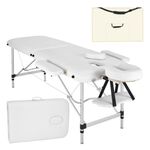 TecTake Lightweight Portable Massage Table, Comfortable 2 section Padded Folding Spa Bed, adjustable massage bed including accessories, aluminium headrest, armrest and storage bag - white