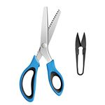 KUONIIY Pinking Shears, Zig Zag Scissors Set, Professional Serrated Scissors for Cutting Fabric, Suitable for Tailor, Including 9.4 inch Pinking Shears, 4.1 inch Thread Cutter, Blue Black