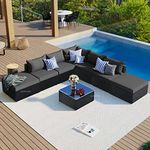 OUTLIVING Rattan & Wicker 7 Seater Sofa Set with Table for Garden Patio Furniture Sofa Set for Outdoor Area (Black & Grey)