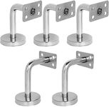 AHUNTTER Set of 5 Flat Handrail Brackets for Stairs 304 Stainless Steel Banister Rail Brackets Heavy Duty Brushed Chrome Line Bannister Rail Brackets for Wood & Steel Hand Rail - White