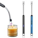 Electric Lighter, 2 Pack of USB Rechargeable Candle Lighter with Flexible Neck, 10.2-inch Arc Lighter with LED Battery Indicator and Safety Switch for Candle, Kitchen,Grill,Camping (Black+Blue)