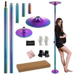 RASHIV Permanent Fixed Dance Pole for Home, Portable & Removable Stripper Fitness Pole, Adjustable Height, Static and Rotating, for Beginners Exercise (purple)