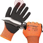 Schwer Cut Resistant Gloves Level 9, Touchscreen, Sandy Nitrile Coated Safety Work Gloves With Grip, for Handle Glass, Detect Metal, HVAC, Warehouse, Construction,Wood Work, Automotive,Orange