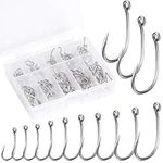 100 PCS Fishing Hooks Carbon Steel Fish Hooks Barbed Fishing Hooks with Plastic Box Fishing Accessories Suitable for Freshwater and Saltwater 3# - 12#